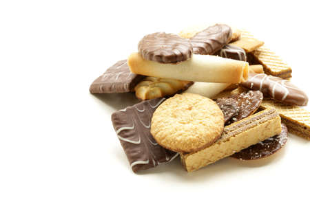 Assorted cookies with chocolate and nuts on  white backgroundの写真素材
