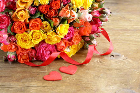  different color roses  yellow, red, pink  may be used as the backgroundの写真素材