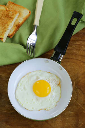 Fried egg in a frying pan - useful and healthy breakfastの写真素材