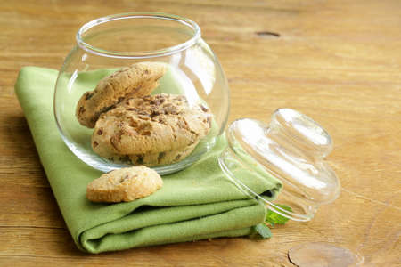 breakfast cookies with chocolate on a wooden table