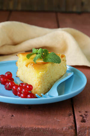 piece of fruit cake pie decorations currant and mint