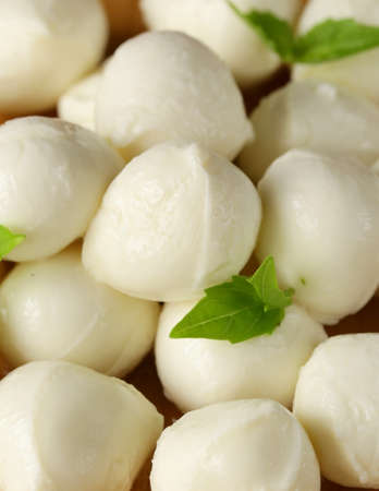 small balls mozzarella cheese with basil leavesの写真素材