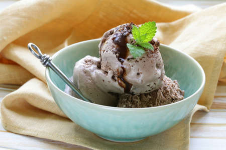 Delicious fresh homemade chocolate ice cream - summer dessertの写真素材