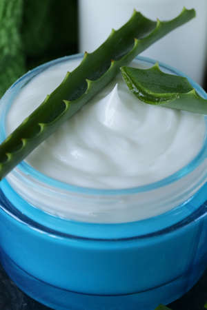 cosmetic cream lotion with natural green fresh aloe veraの写真素材