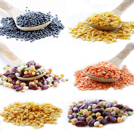collage of different kinds of beans and lentils (red, black, yellow)の写真素材