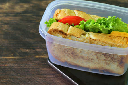 sandwich with cheese and tomato for a healthy lunchの写真素材