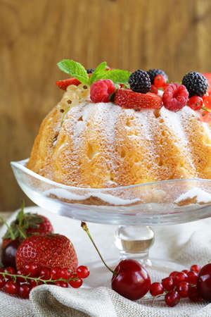 festive dessert round sponge cake homemade pastriesの写真素材