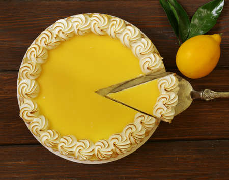 homemade baked lemon tart cake with meringue creamの写真素材