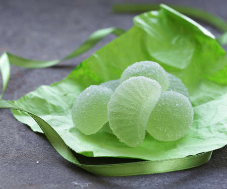 Green homemade fruit jellies jujube marmalade with mint flavorの写真素材