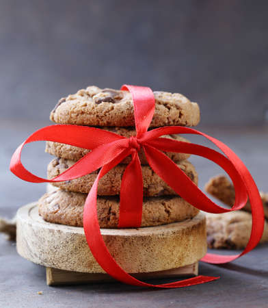 homemade desserts round cookies with chocolate chipsの写真素材