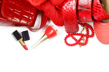 fashion accessories for women - handbag, scarf, belt and jewelryの写真素材