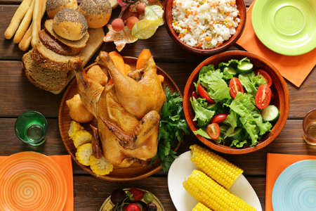 Traditional dishes for the holiday dinner of Thanksgiving Dayの写真素材