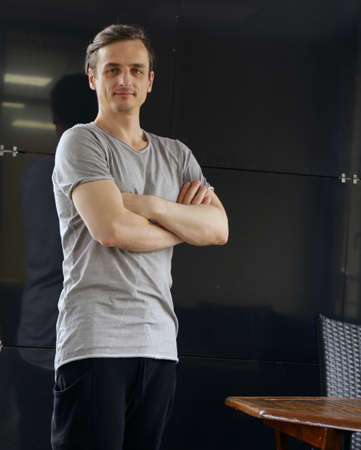 Portrait of a young man in casual clothesの写真素材