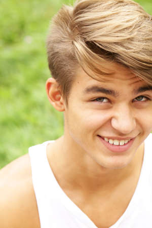 portrait of a young attractive guy, outdoorの写真素材