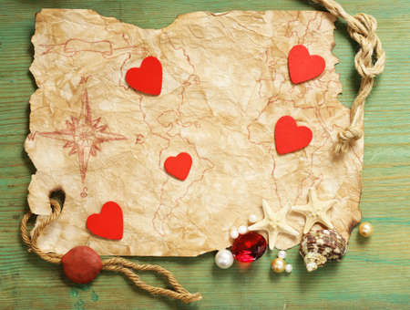 Vintage map and accessories for the treasure hunt and travel