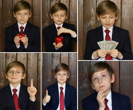 collage set boy in a suit - business concept
