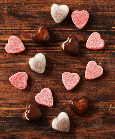 Chocolate candy hearts. Gift for a holiday. Date on Valentines Day