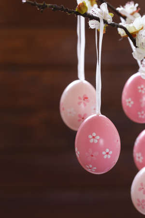 Easter colored eggs. Traditional Easter decoration and symbol.の写真素材