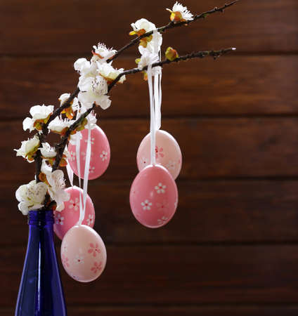 Easter colored eggs. Traditional Easter decoration and symbol.