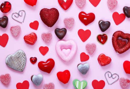 Romantic symbols of hearts and chocolate candy Valentine's Dayの写真素材