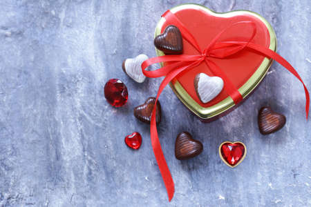 Romantic symbols of hearts and chocolate candy Valentine's Dayの写真素材