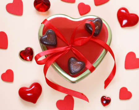 Romantic symbols of hearts and chocolate candy Valentine's Day