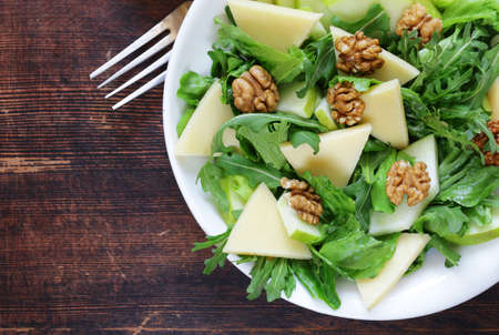 Waldorf salad with apple, cheese and walnutsの写真素材