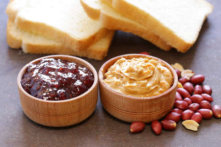 Natural peanut butter and berries jam for sandwiches