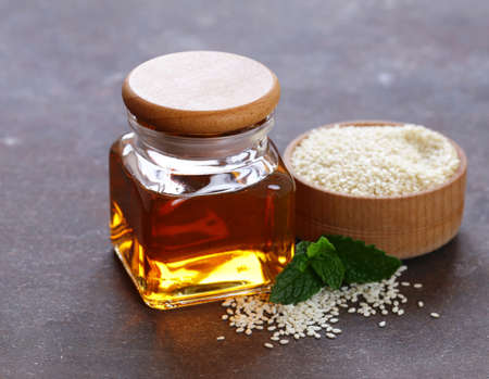 Organic oil from white sesame seedsの写真素材