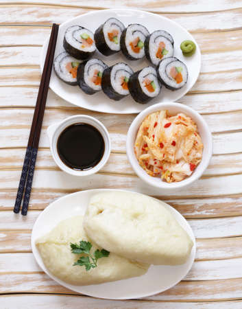 Korean rolls kimpab with soy sauce - Asian foodの写真素材