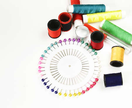 Threads, pins, needles - sewing toolsの写真素材