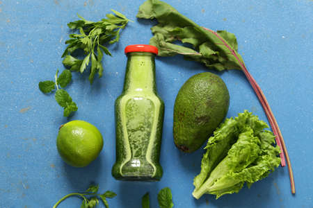 Fresh green organic smoothie from avocadoの写真素材
