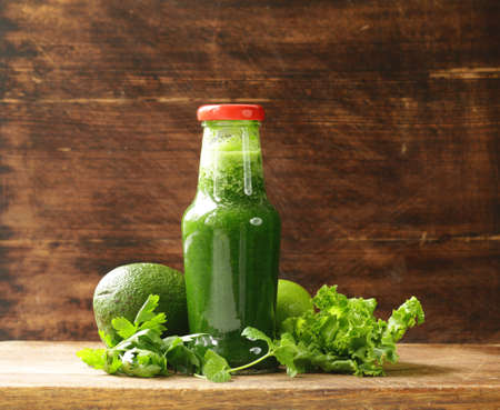 Fresh green organic smoothie from avocadoの写真素材