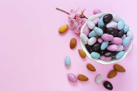 Candies almonds in sugar colored glazeの写真素材