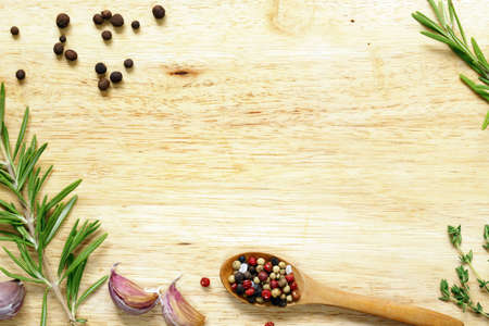 Herbs and spices - background for cookingの写真素材