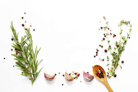 Herbs and spices - background for cookingの写真素材