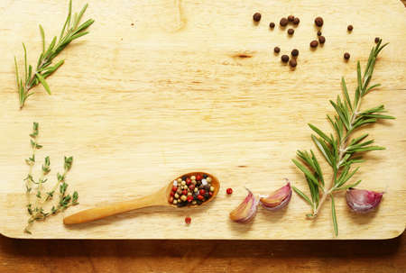 Herbs and spices - background for cookingの写真素材