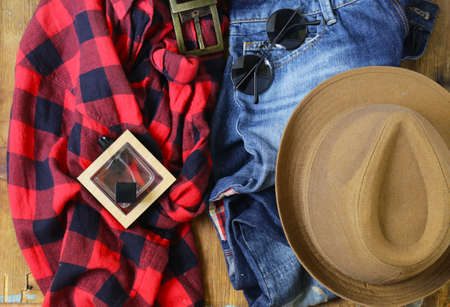 Casual Style - jeans, shirt, hipster fashionの写真素材