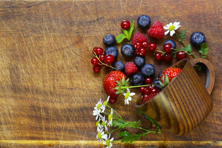 Various berries - strawberries, currants, raspberries, blueberries