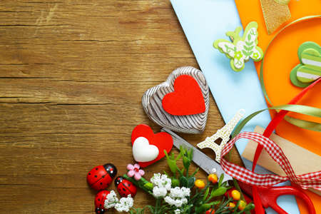 Set for scrapbooking - ribbons, figurines, flowersの写真素材