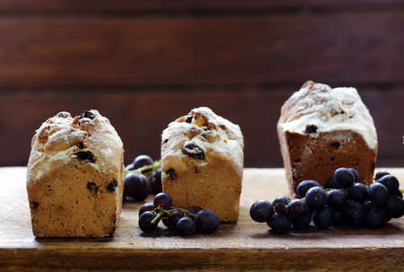 Pound cake with raisins and powdered sugarの写真素材