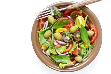 Mediterranean salad with olives, red onions and tomatoesの写真素材