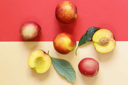 Organic fruits, ripe sweet red peaches