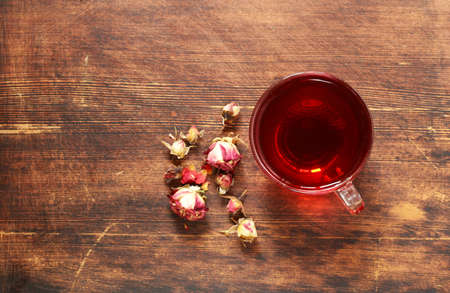 Herbal tea from rose petals, red floralの写真素材