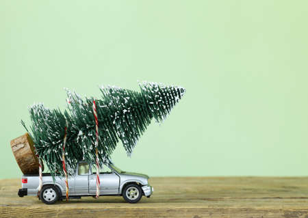 funny Christmas composition, a toy Christmas treeの写真素材