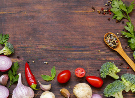 Food background, healthy eating vegetables and herbsの写真素材