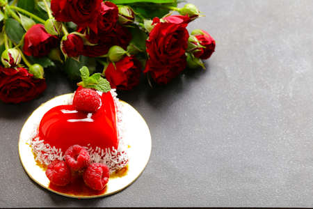 heart cake with raspberries for Valentine holidayの写真素材