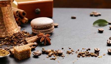 coffee still life background - grains and spices, sugarの写真素材