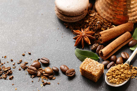 coffee still life background - grains and spices, sugarの写真素材