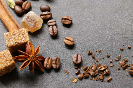 coffee still life background - grains and spices, sugarの写真素材
